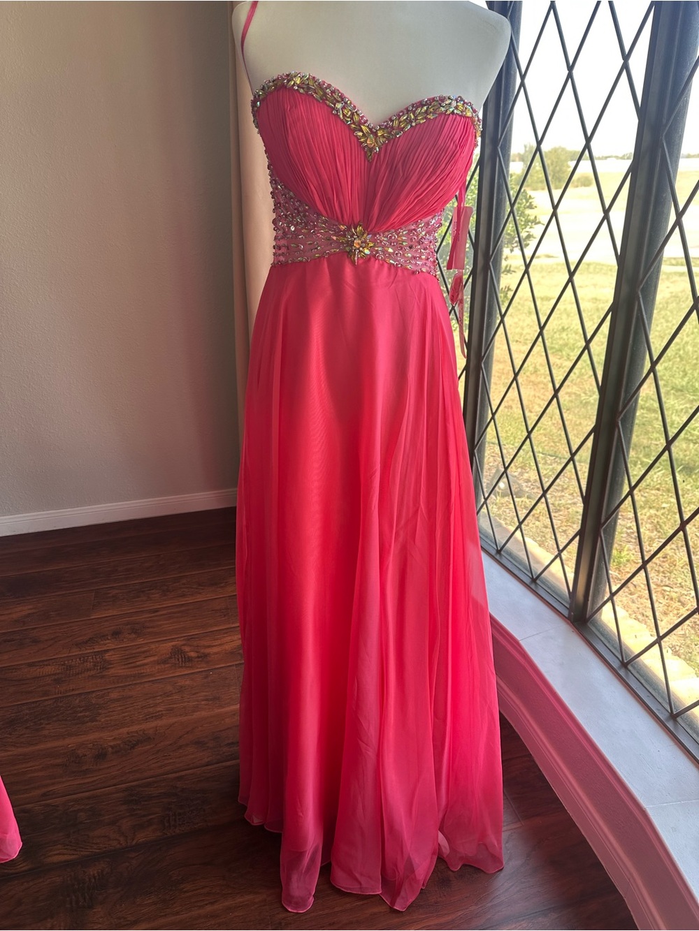 Gorgeous Coral Prom & Formal Gown with Stole – Size 8